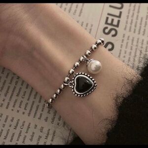 New Sterling Silver Pearl Heart Bracelet